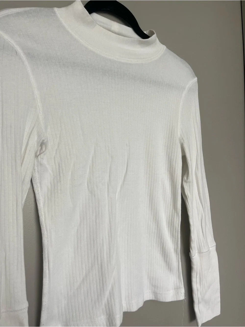 Free People White Ribbed Mock Neck Long Sleeve Top